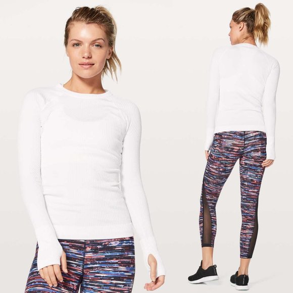 lululemon athletica Tops - Lululemon White Rest Less Pullover w/ Thumbholes